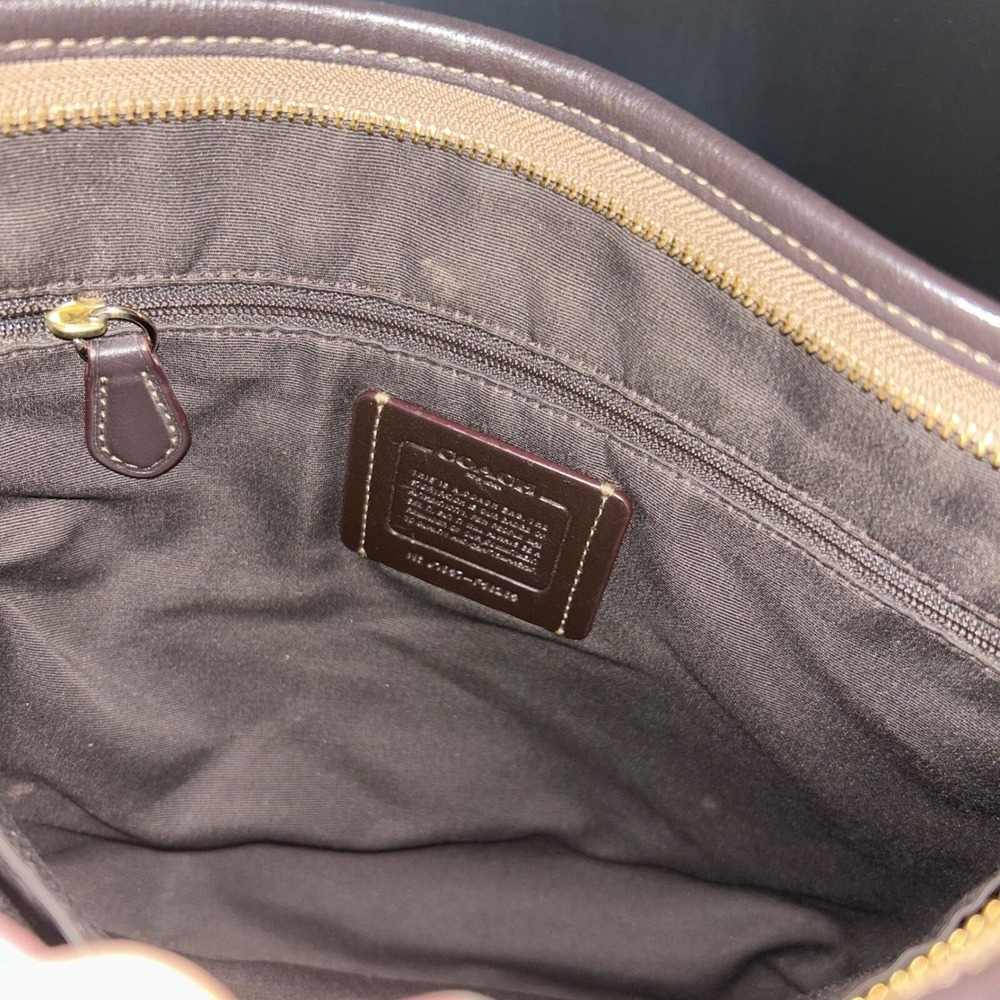Coach Signature Jacquard Crossbody Bag Brown Tan Leather Trim Classic Y2K - Picture 3 of 10